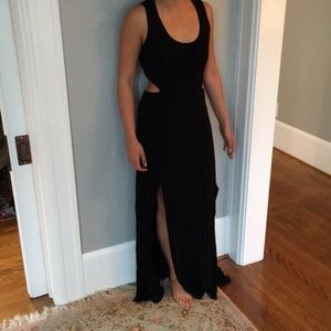 Maxi double slit black dress with side cutouts